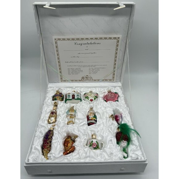 Old World Christmas Wedding Blown Glass Ornaments Elegant Set of 12 in Satin Box - Picture 1 of 11